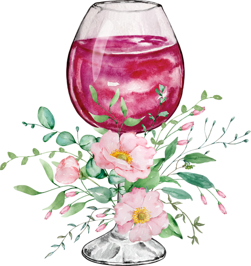 Watercolor wine and flowers